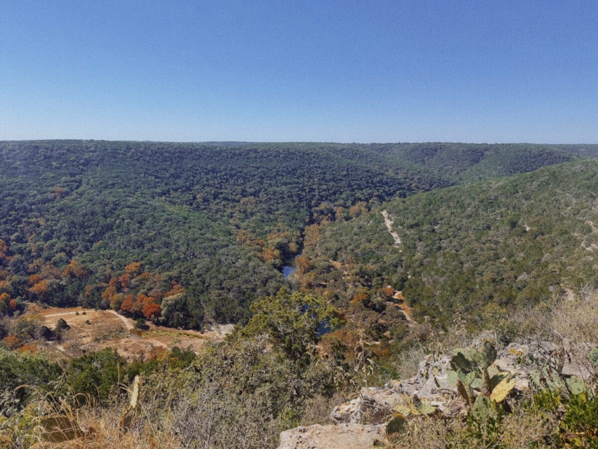 Scenic overlook Lost Maples State Natural Area Sabinal River valley limestone canyon