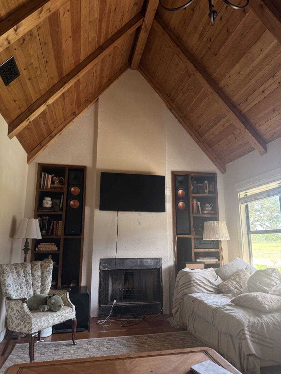 Our Wood Plank Vaulted Ceiling Makeover: From an Ugly Cedar Beam to the Living Room of My Dreams