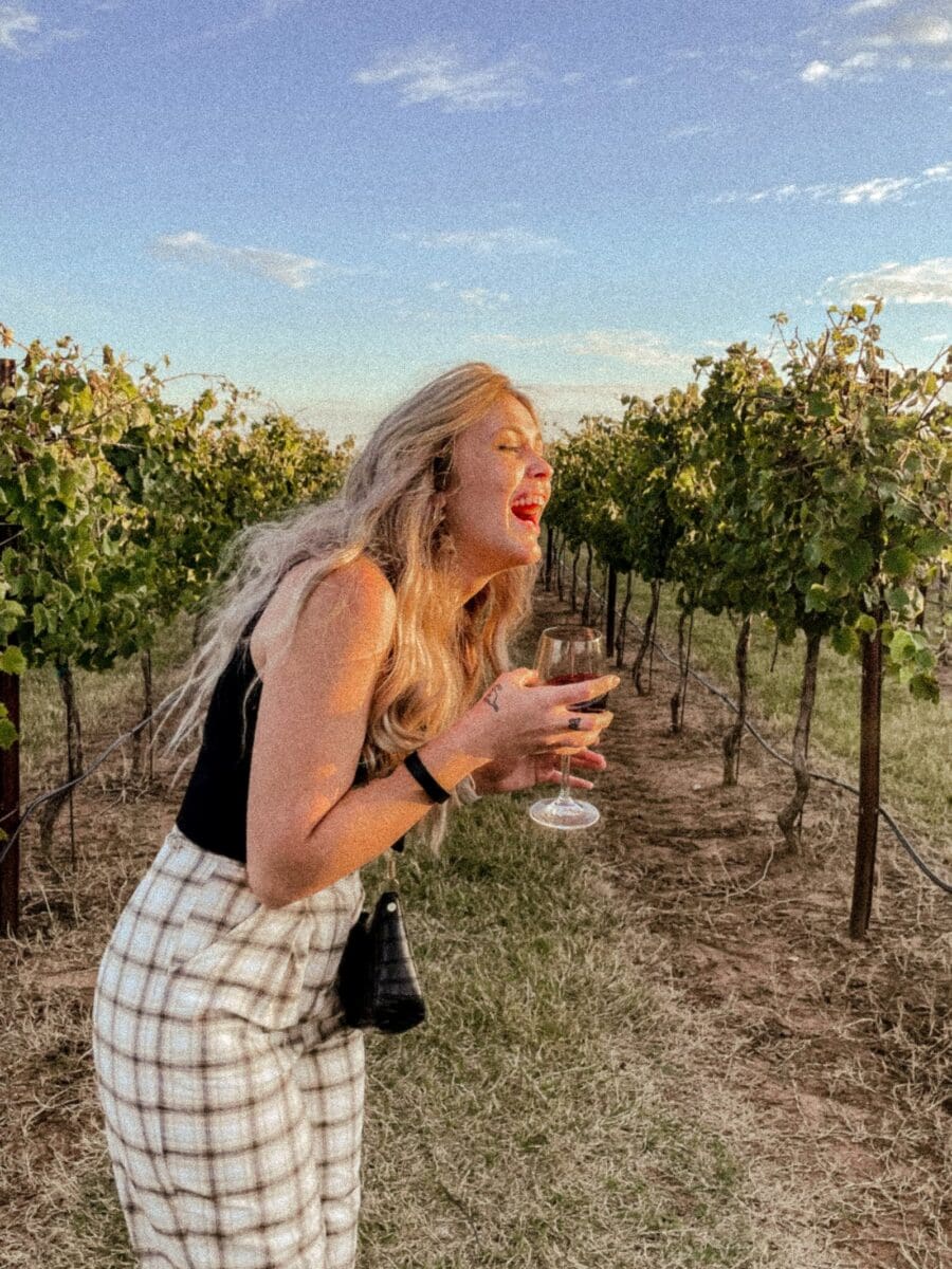At a Hill Country winery at golden hour